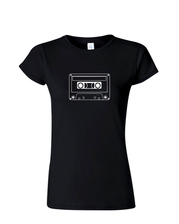 Cassette - Ladies Tee/V Neck, Style: Ladies Fitted Softstyle T-Shirt (Black)