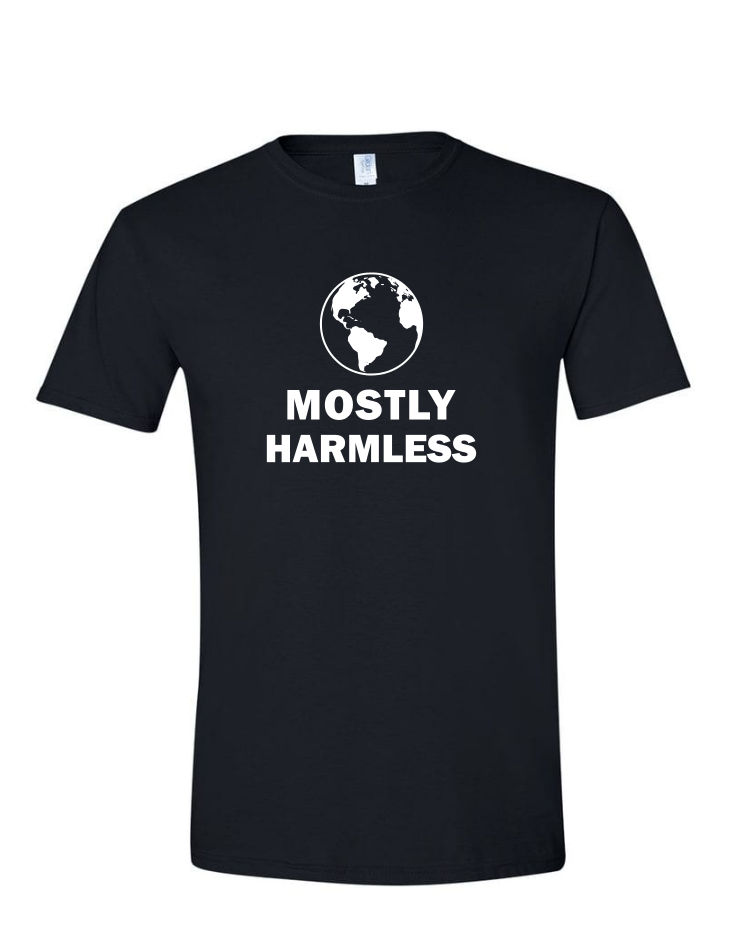 Mostly Harmless - (Mens/Ladies Shirt), Style: Mens Softstyle T-Shirt, Colour: Black