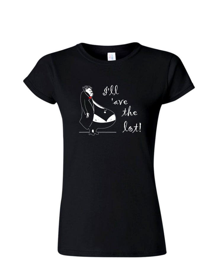 Mr. Creosote - Ladies Tee/ V Neck, Style: Ladies Fitted Softstyle T-Shirt (Black)