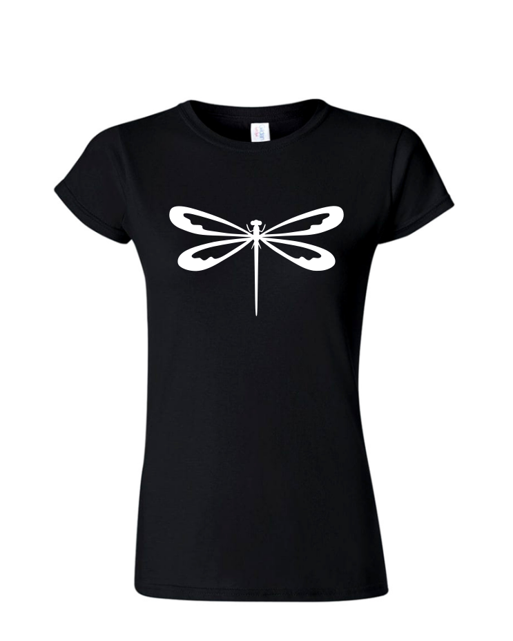 Dragonfly - Ladies Tee/V Neck, Style: Ladies Fitted Softstyle T-Shirt (Black)