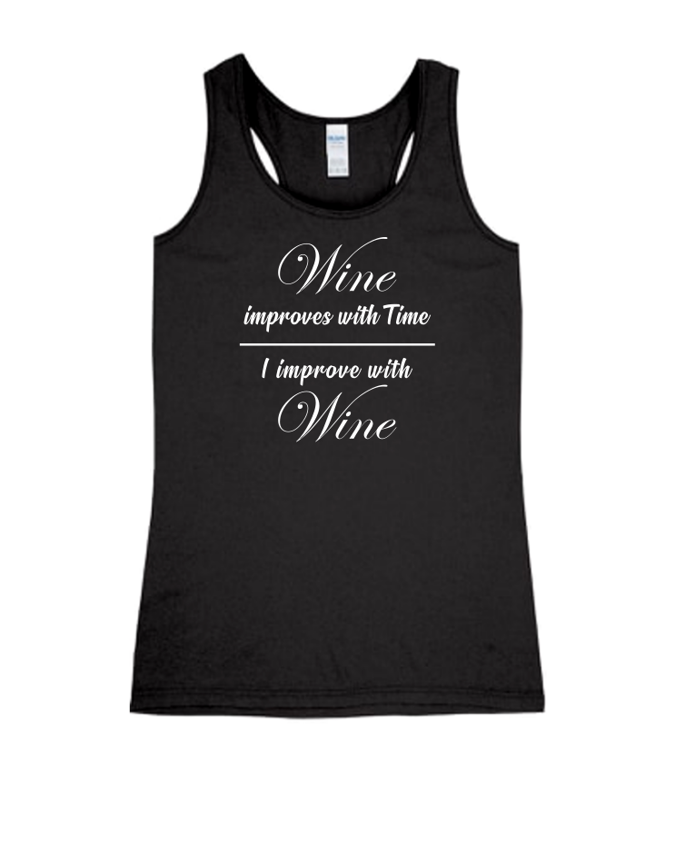 I Improve With Wine - Ladies Tank Top, Colour: Black