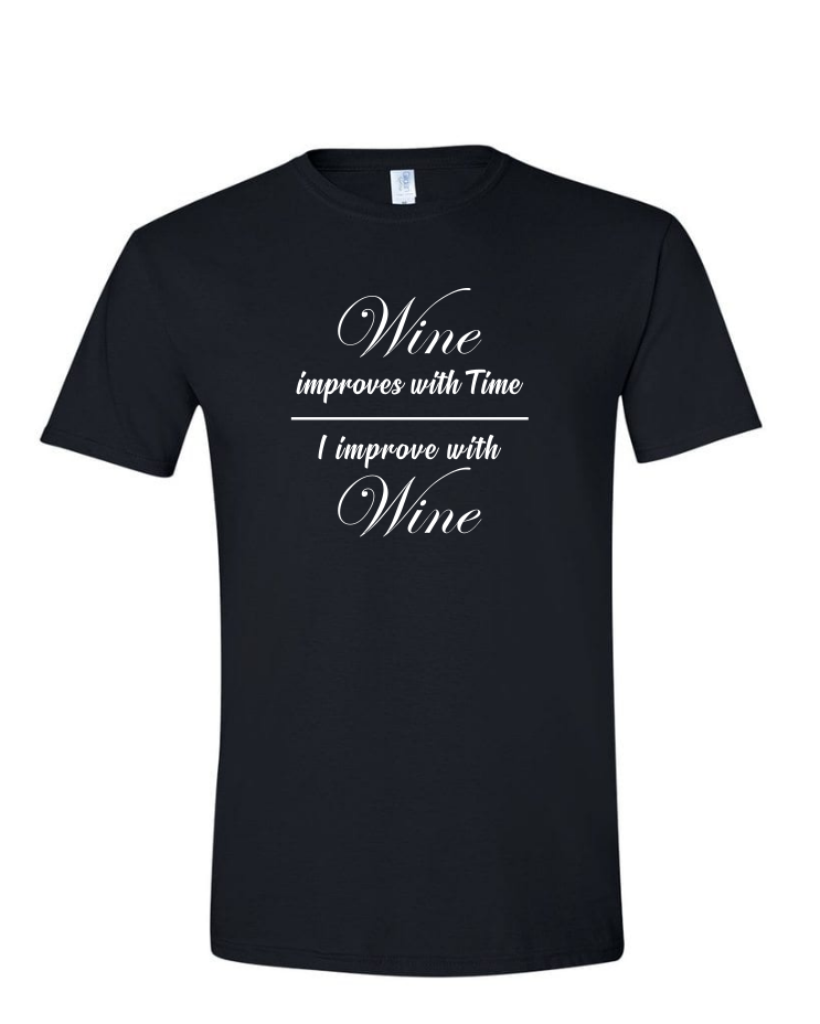 I Improve With Wine - Unisex Softstyle T-Shirt, Colour: Black