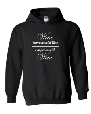 I Improve With Wine - Unisex Hoodie, Colour: Black