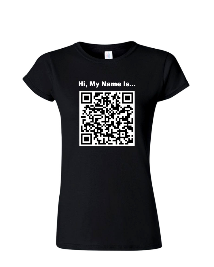 Custom QR Code - Ladies Tee/V Neck, Style: Ladies Fitted Softstyle T-Shirt (Black)
