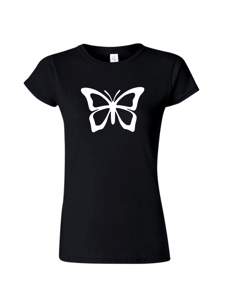 Butterfly - Ladies Tee/V Neck, Style: Ladies Fitted Softstyle T-Shirt (Black)