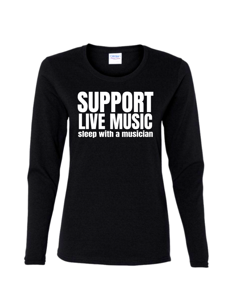Support Live Music - Ladies Long Sleeve, Colour: Black