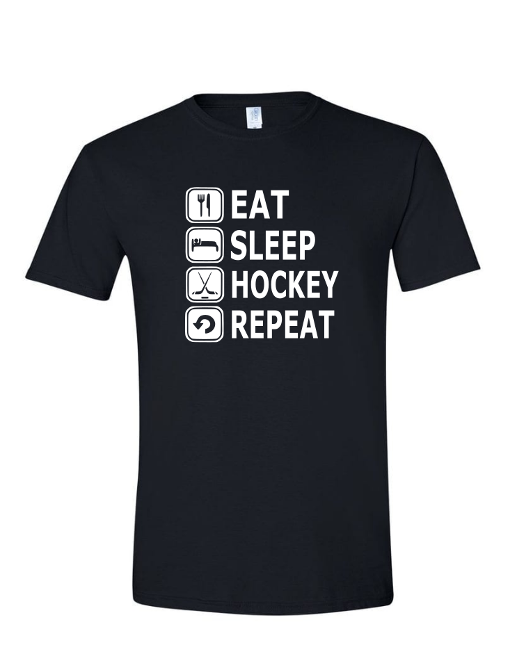 Eat, Sleep, Hockey - Mens Softstyle T-Shirt, Colour: Black