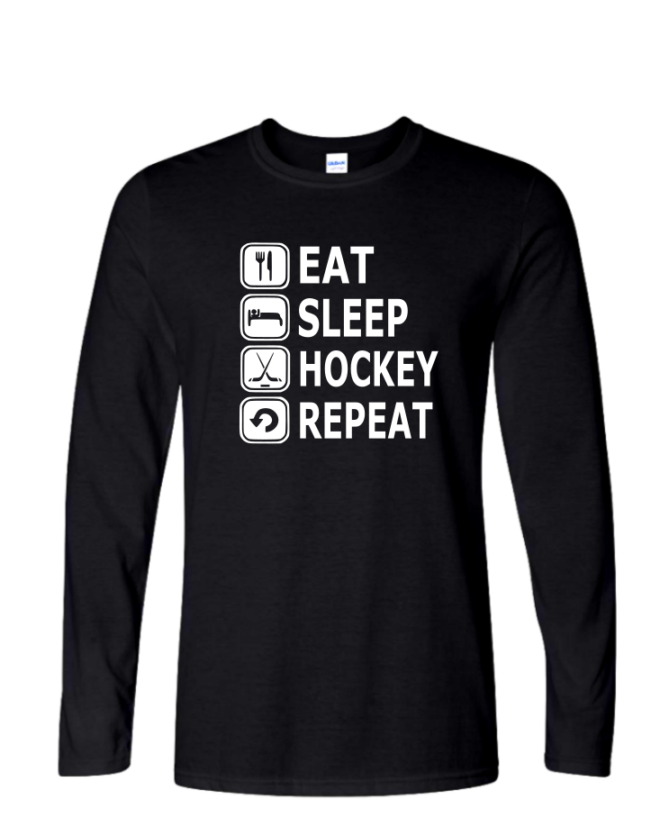 Eat, Sleep, Hockey - Mens Long Sleeve, Colour: Black