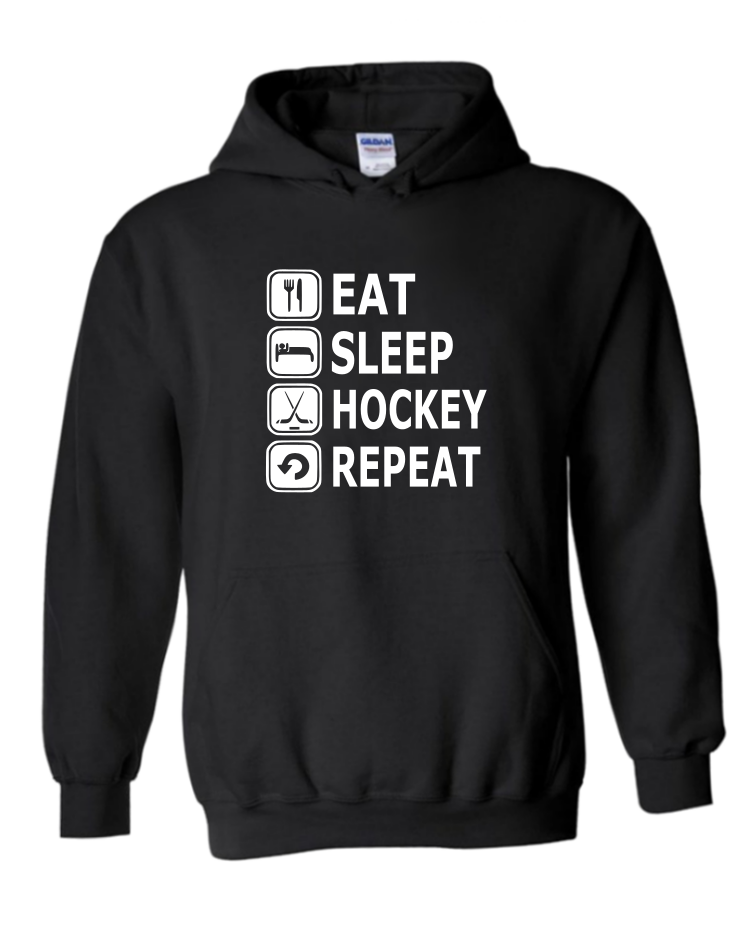 Eat, Sleep, Hockey - Unisex Hoodie, Colour: Black