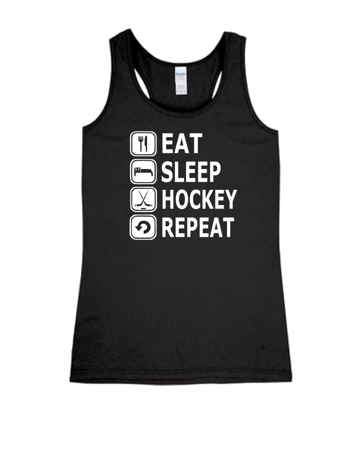 Eat, Sleep, Hockey - Ladies Tank Top, Colour: Black
