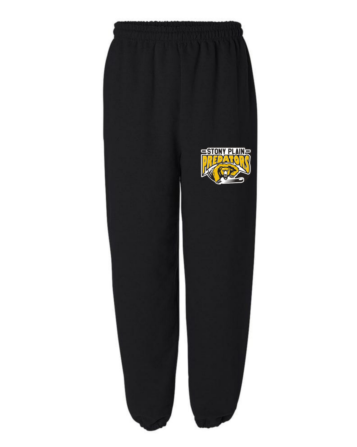 Stony Plain Predators - Kids Elastic Bottom Sweatpants, Colour: Black, Logo Color: White/Yellow