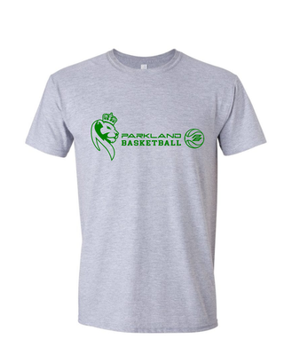 Parkland Basketball - Adult/Youth Unisex T-Shirt, T-Shirt Colour: Sport Grey, Logo Choice: Parkland GIRLS Basketball Logo #1, Colour Choice: Green