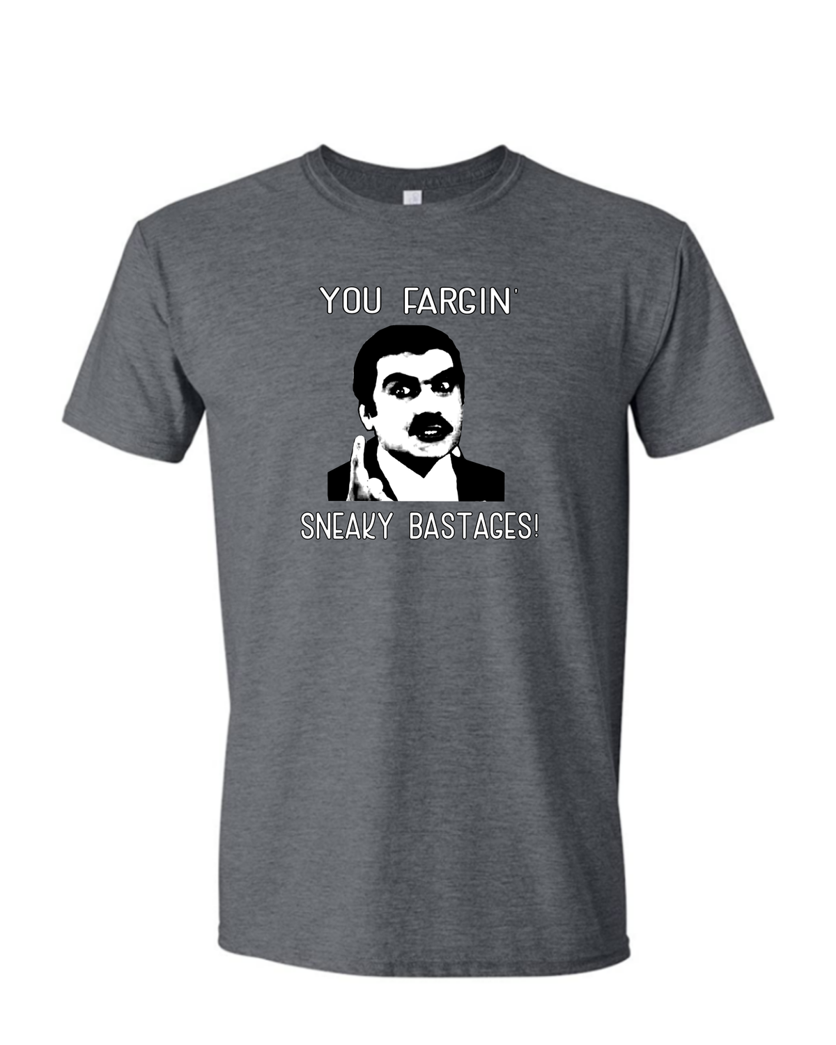 Fargin Bastages - Mens Softstyle T-Shirt, Colour: Dark Heather Grey