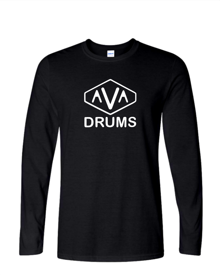 AVA Drums - Unisex Long-Sleeved T-Shirt, Shirt Colour: Black, Print Color: White (black, if on white items)