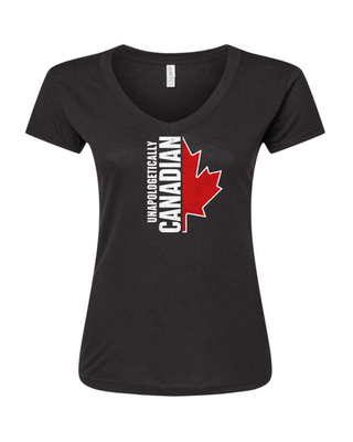 Unapologetically Canadian Flag Ladies V Neck T-Shirt