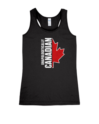 Unapologetically Canadian Flag Ladies Racerback Tank