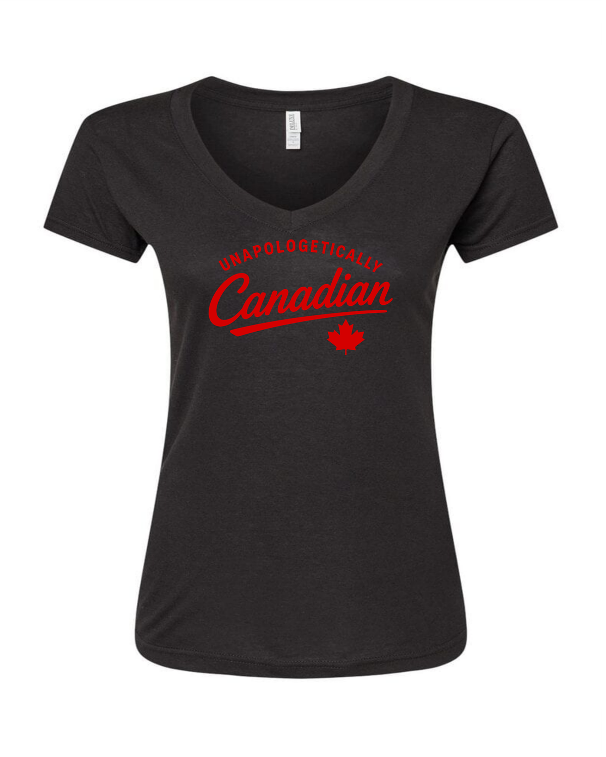 Unapologetically Canadian Ladies V Neck T-Shirt, Colour: Black