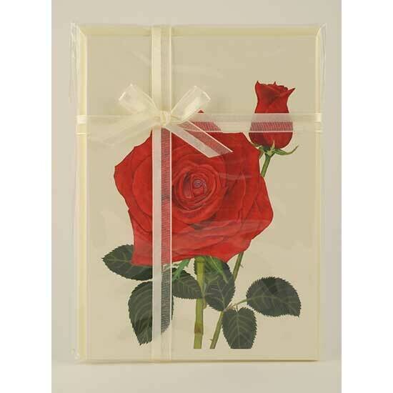 Red Rose and Bud – Floral Notecard 4 Card Gift Pack by Stephanie Scott
