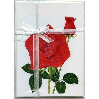 Red Rose and Bud – Floral Notecard 4 Card Gift Pack by Stephanie Scott