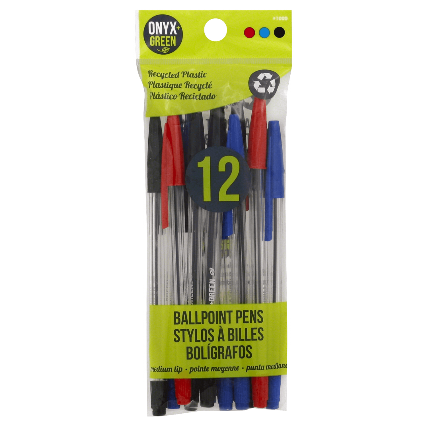Onyx + Green 12pk Ballpoint Pens Asst Inks