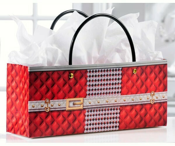 Red Quilted Print Handbag Design Wine Bottle Gift Bag