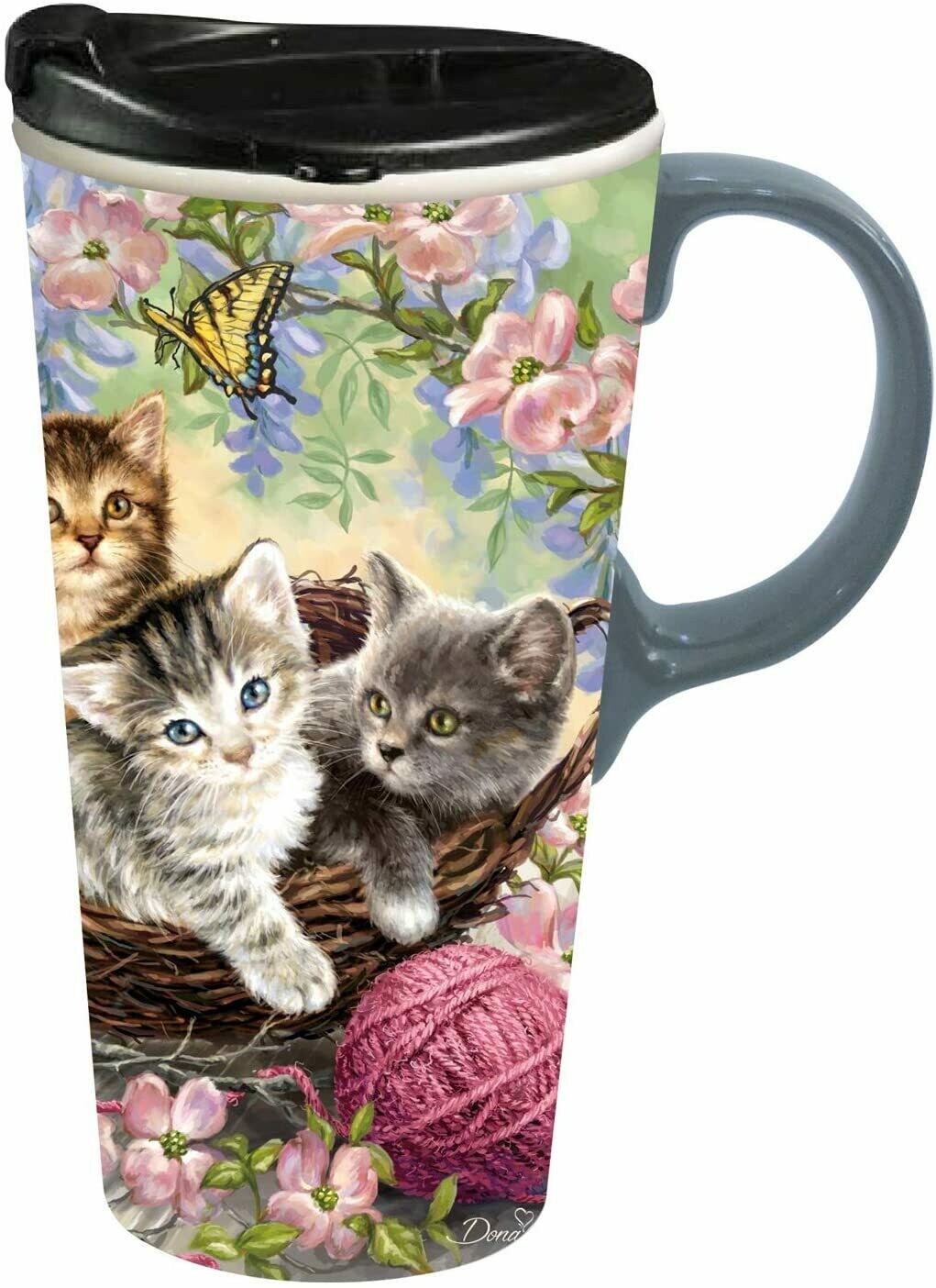 Kittens and Flowers Ceramic Travel Cup