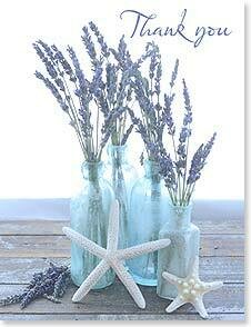 Blank Note Card Set  8 of 1 design: Lavender in blue bottles with starfish