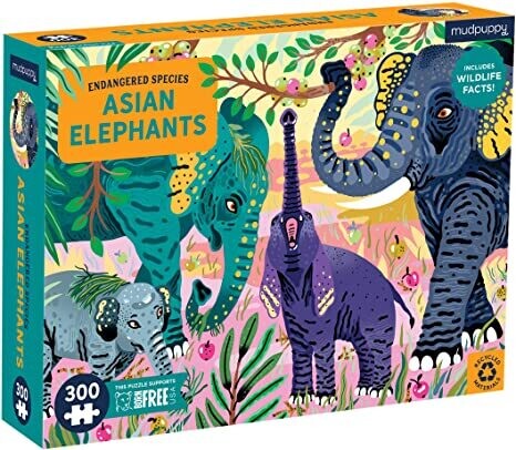 Asian Elephants Endangered Species 300 Piece Puzzle