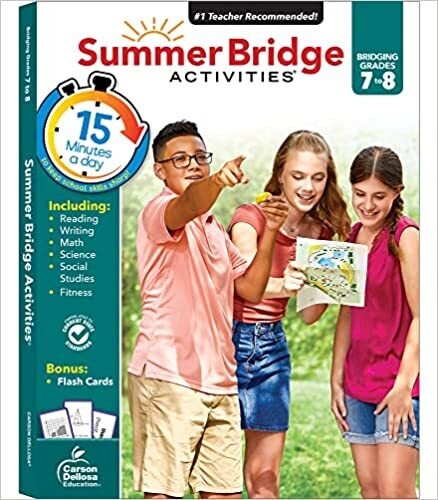 Summer Bridge Activities 7-8 Workbooks, Math, Reading Comprehension, Writing, Science, Social Studies, Summer Learning 8th Grade Workbooks All Subjects With Flash Card
