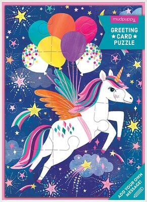 Unicorn Party Greeting Card Puzzle from Mudpuppy - 12 Pieces, Greeting Card & Jigsaw