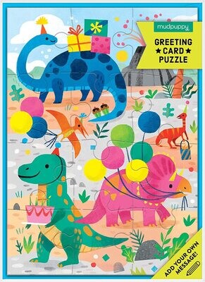 Dino Party Greeting Card Puzzle from Mudpuppy - 12 Pieces, Greeting Card & Jigsaw Puzzle