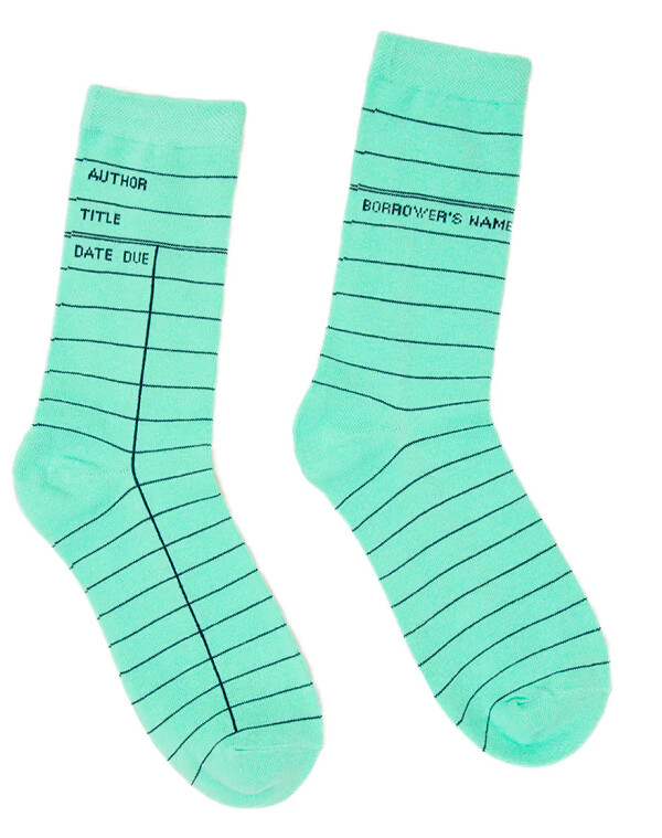 Library Card: Mint Green socks-Large