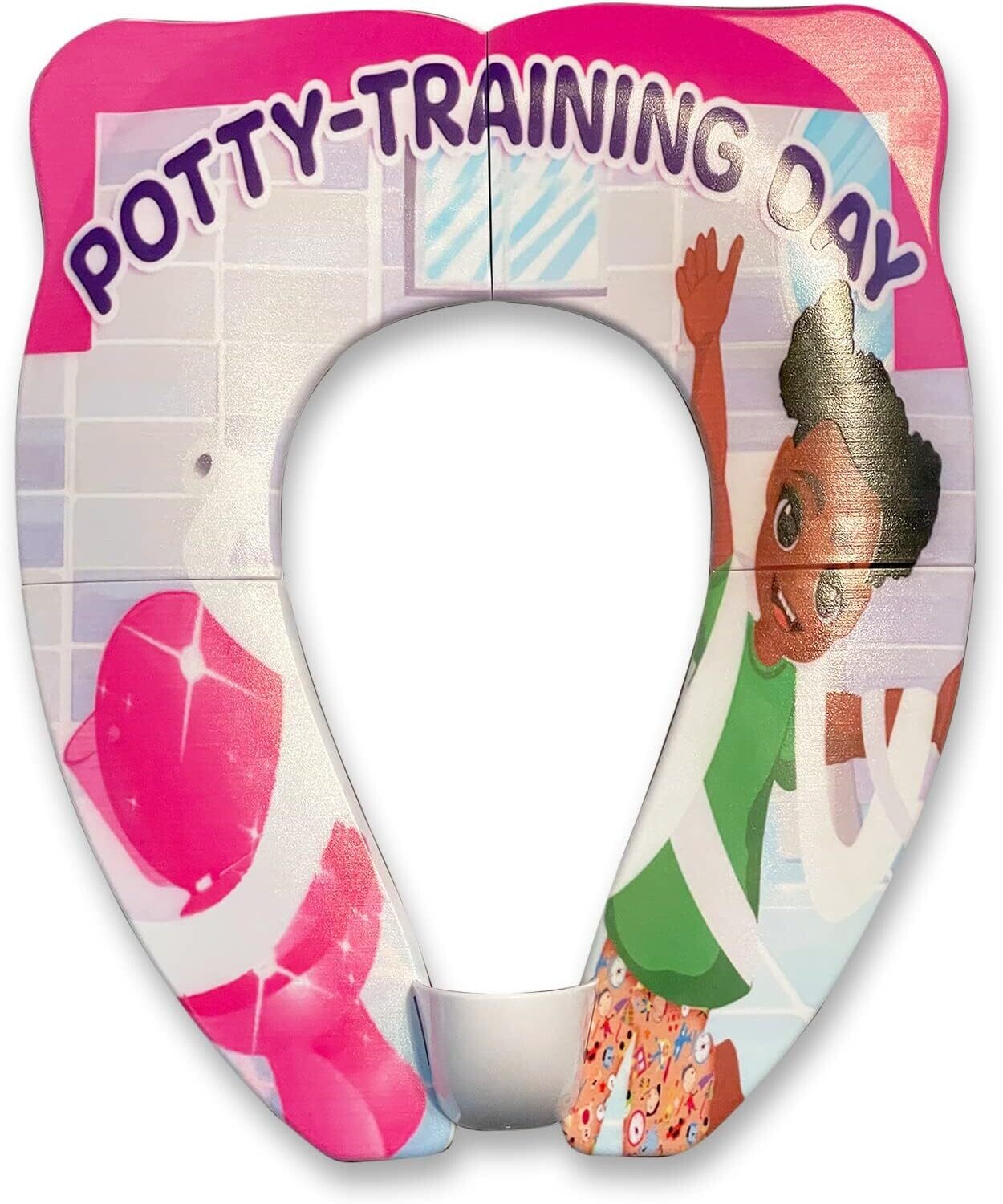 Potty-Training Day" Themed Foldable/Portable/Travel Potty Seat Cover (with Splash Guard and Carry Bag) | Fits Most Toilets for Baby, Toddler, and Child