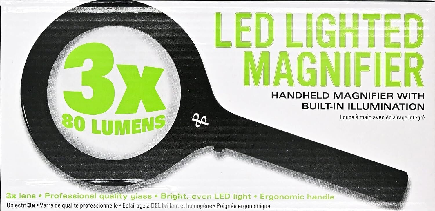 Handheld LED Lighted Magnifier (3X magnification with bright, even light!)