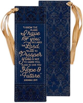 Black Faux Leather Bookmark: I Know the Plans - Jeremiah 29:11 Inspirational Bible Verse for Men and Women with Ribbon
