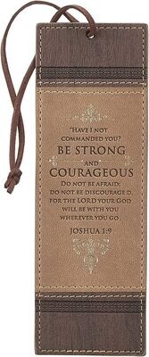 Faux Leather Bookmark Strong and Courageous Joshua 1:9 Bible Verse w/Cord Tassel, Brown