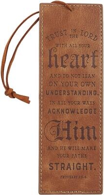 Brown Faux Leather Bookmark Trust in the Lord - Proverbs 3:5 Bible Verse Inspirational Bookmark for Women and Men W/Cord Tassel