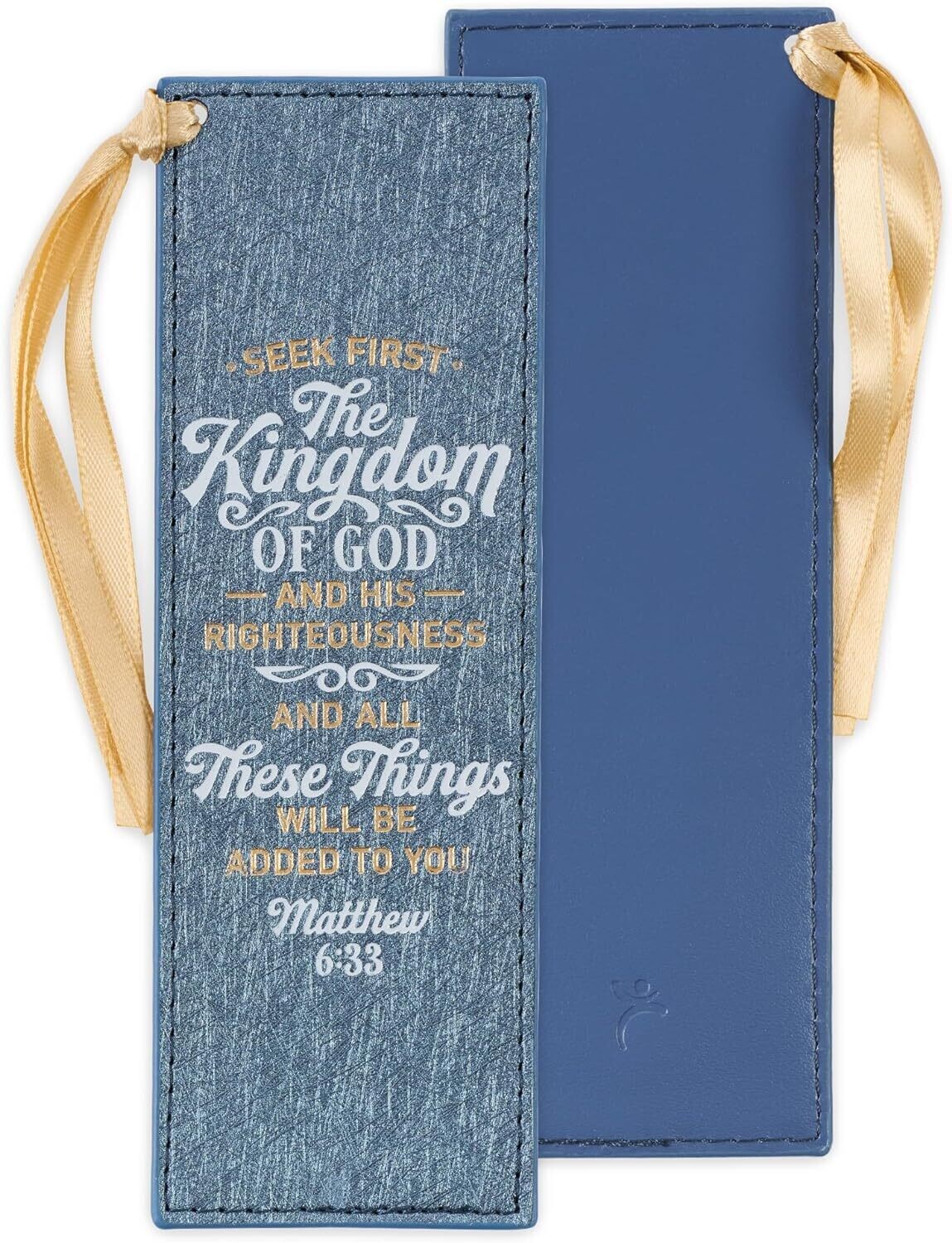 Sparkly Metallic Blue Faux Leather Bookmark for Women: Seek First the Kingdom of God - Matthew 6:33