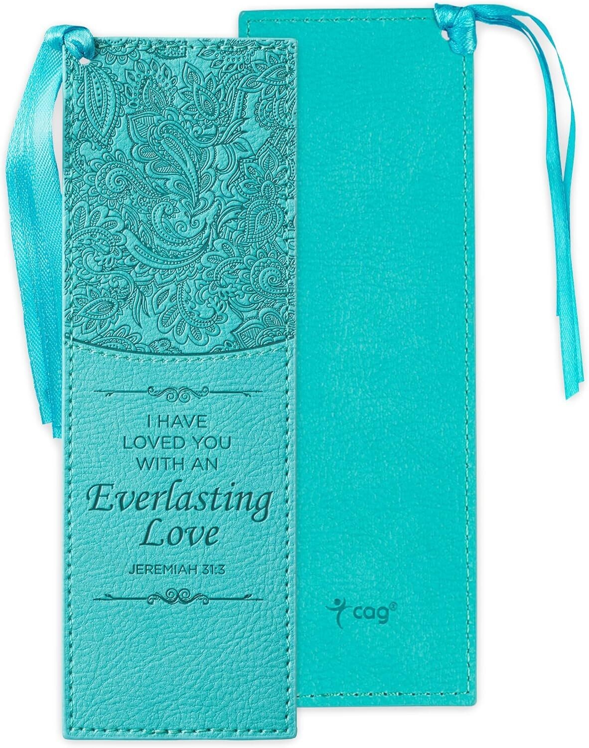 Teal Faux Leather Bookmark Everlasting Love - Jeremiah 31:3