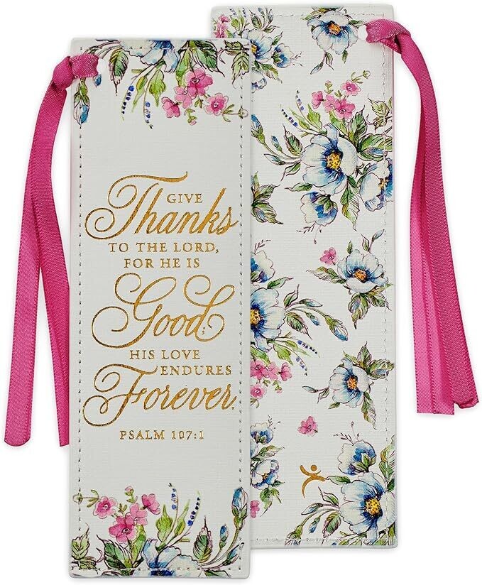 Premium Vegan Leather Scripture Bookmark for Women: Give Thanks - Ps. 107:1