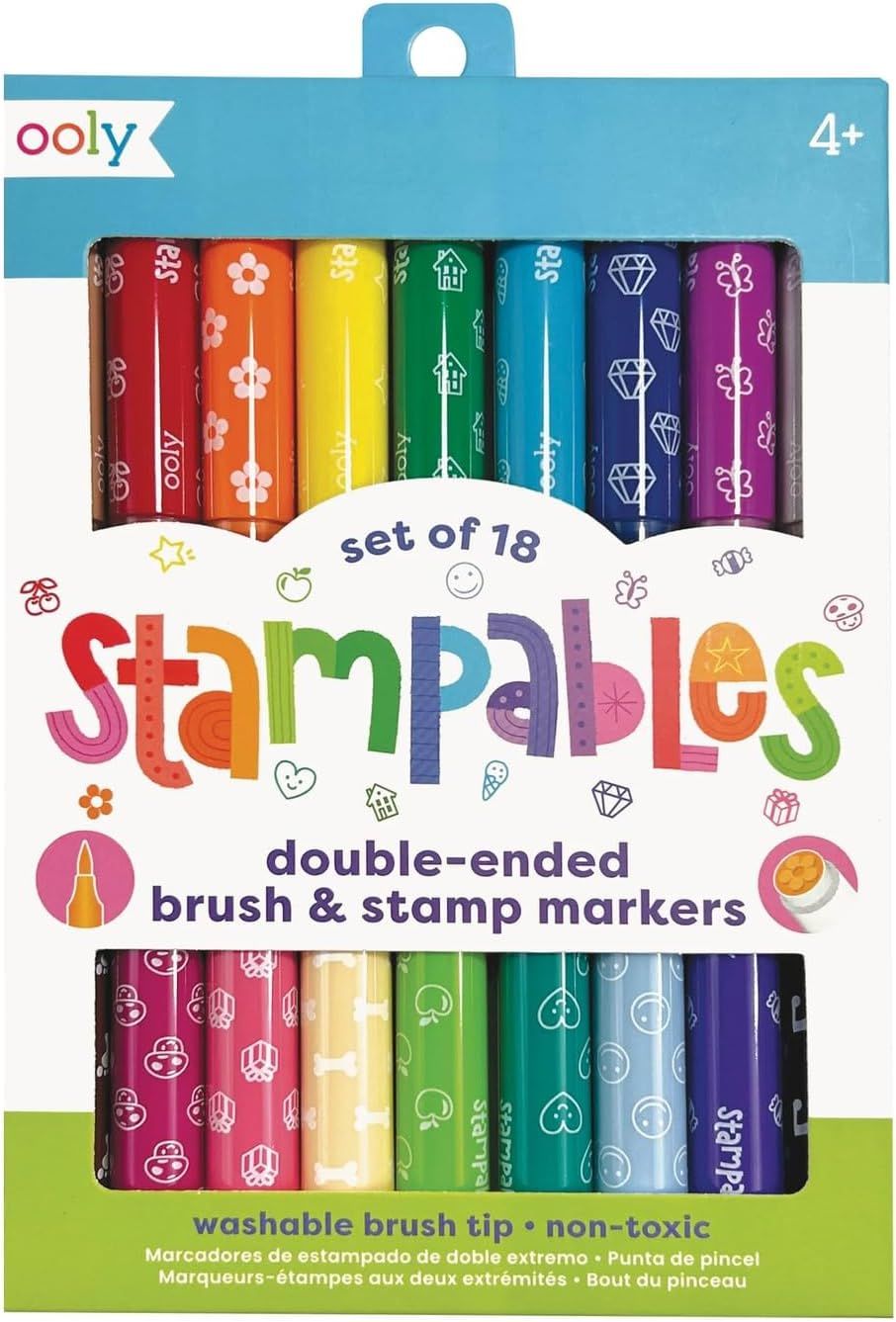 18 Double-Sided Stamping Markers- Brush Tip plus Stamp