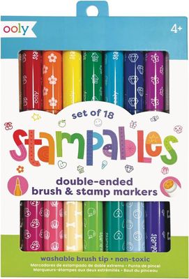 18 Double-Sided Stamping Markers- Brush Tip plus Stamp