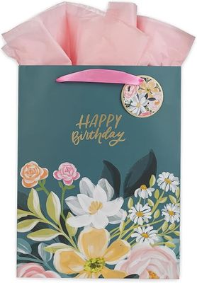 Gift Bag Large Portrait Dark Floral Happy Birthday