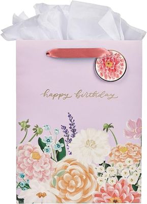 Gift Bag Large Portrait Purple Floral Happy Birthday