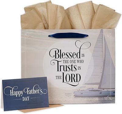 Landscape Gift Bag with Card and Tissue Paper Set for Men and Dads: Blessed Is the Man - Jeremiah 17:7 Inspirational