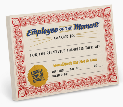 Employee of the Moment Certificate Notepad