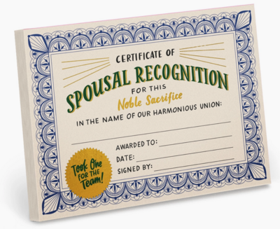 Spousal Recognition Certificate Notepad