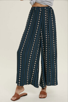 Printed Pleated Pants With Slit: Hunter Green