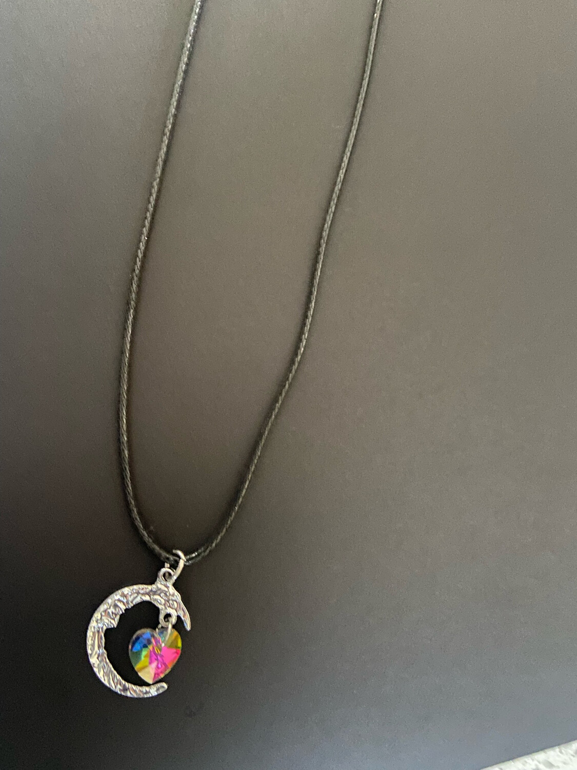 Rainbow Heart Moon Necklace