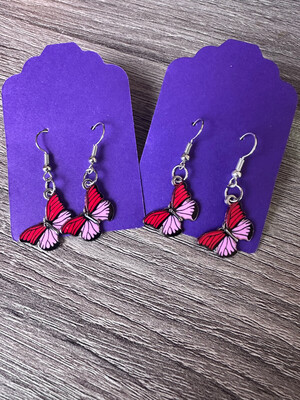 Red & Pink Butterfly Earrings